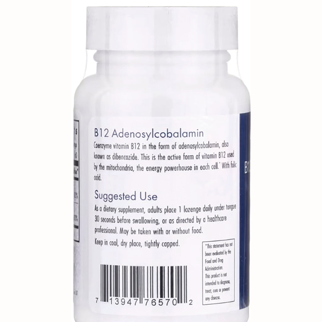 ARG072 | Back label of B12 Adenosylcobalamin supplement bottle showing suggested use text and barcode - Thumbnail
