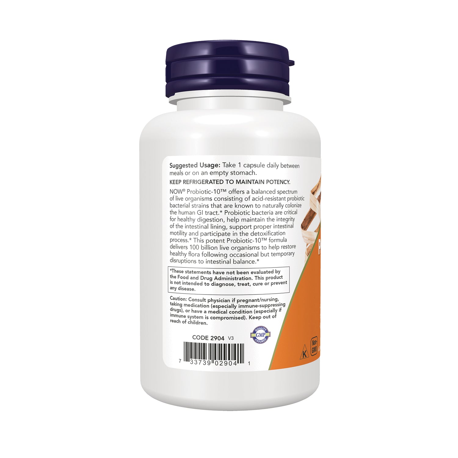 NWF1460 | back of white supplement bottle label showing suggested usage, warnings and barcode