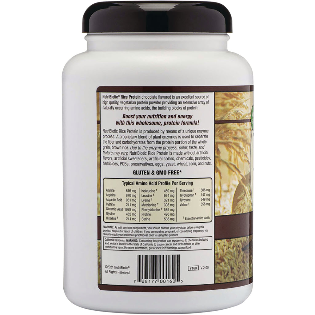 NUB007 | Back of white supplement jar showing nutrition facts, amino acid profile table and barcode - Thumbnail
