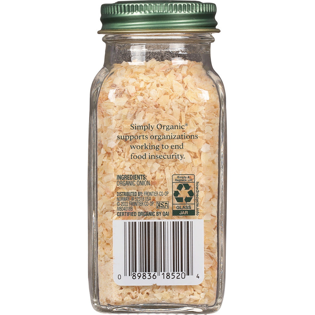 SMP072 | Back of glass jar of dried minced onion showing ingredient text, recycling symbol and barcode - Thumbnail