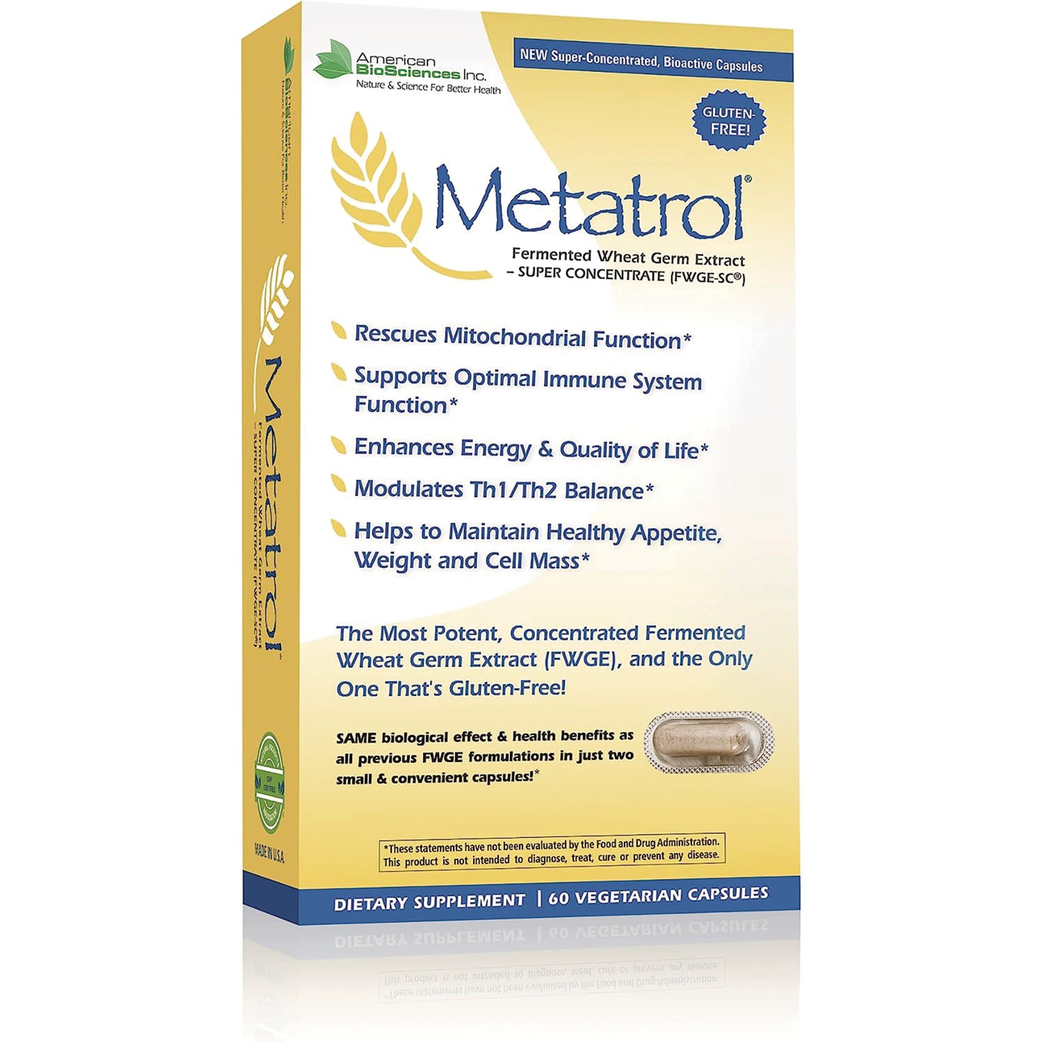AMB016 | Metatrol fermented wheat germ extract supplement, 60 vegetarian capsules, gluten-free