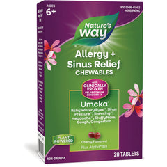 NW1053 | Nature's Way Allergy + Sinus Relief chewables Umcka cherry flavored 20 tablets front of box