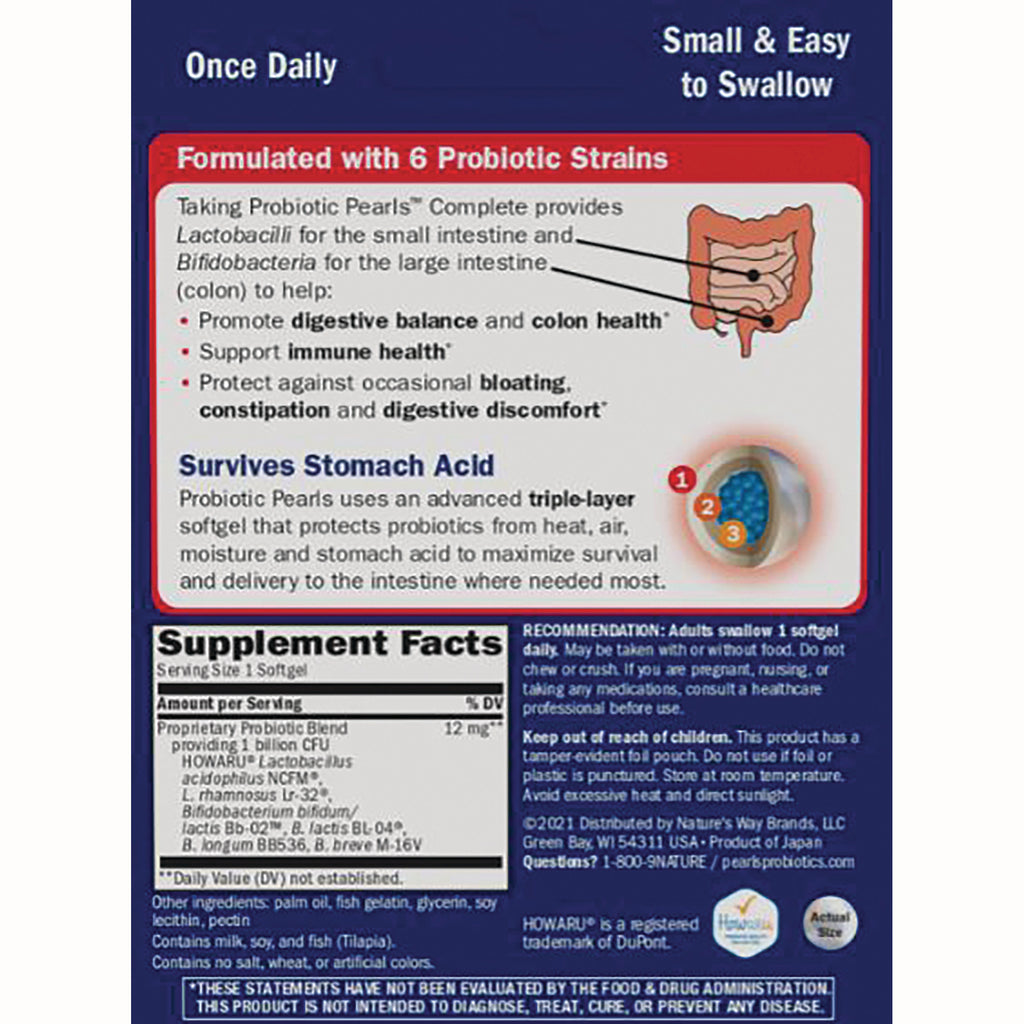 Supplement facts and product back panel showing Formulated with 6 Probiotic Strains, usage directions and ingredient list - Thumbnail