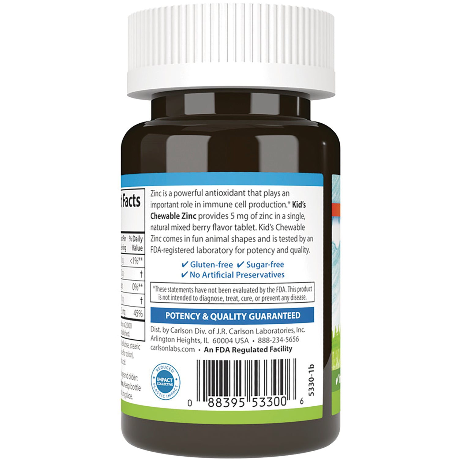 CSN295 | Back of brown supplement bottle showing supplement facts, potency and quality text and barcode