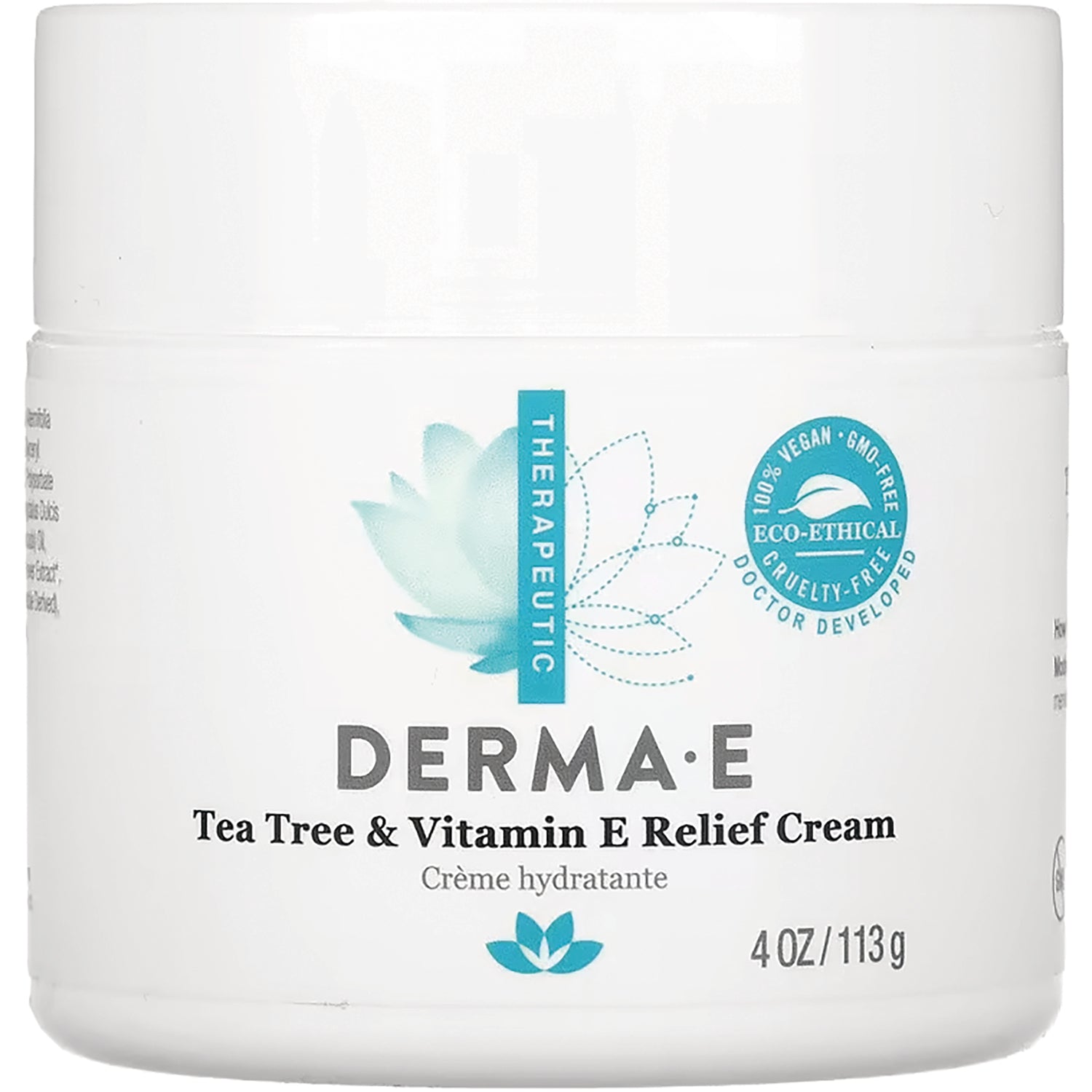 DE017 | Derma E Tea Tree & Vitamin E Relief Cream jar front label 4 oz