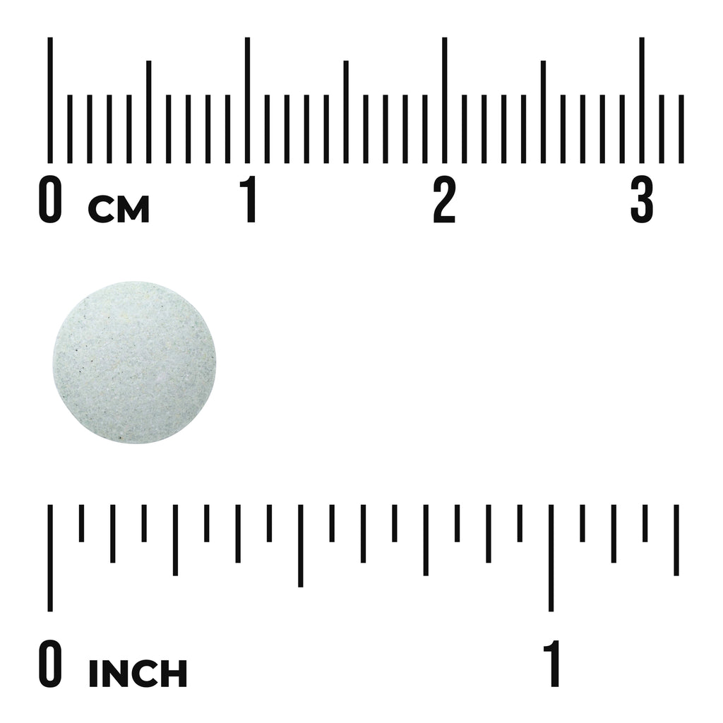SWU374 | White round tablet shown next to centimeter and inch rulers labeled 0 cm and 0 inch - Thumbnail