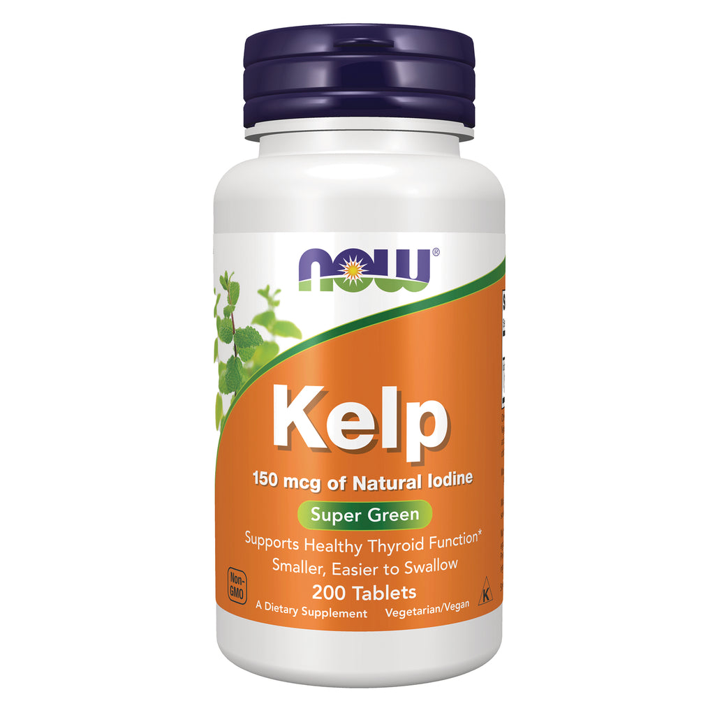 NWF1118 | Now Kelp dietary supplement bottle, 150 mcg natural iodine Super Green, 200 tablets - Thumbnail