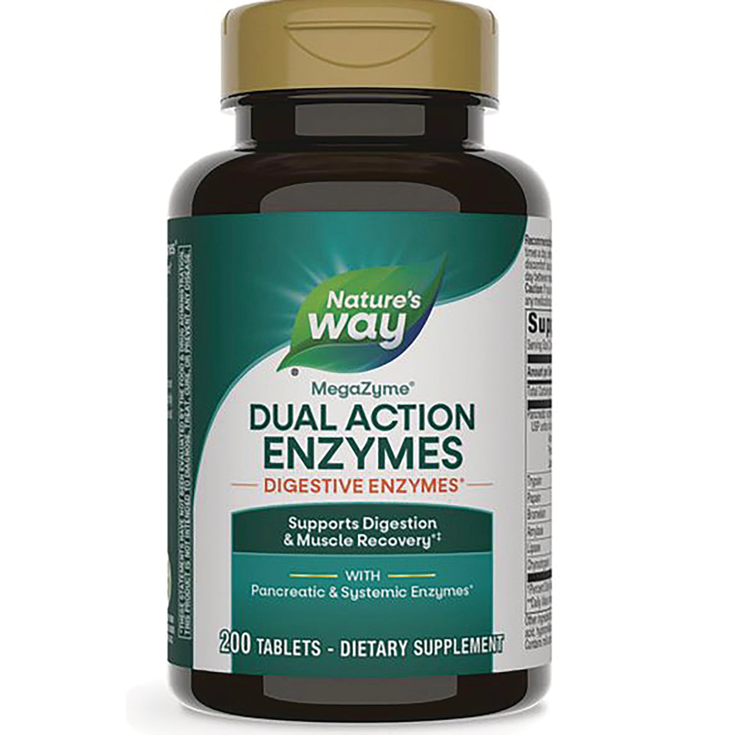 ET255 | Nature's Way Dual Action Enzymes bottle front showing label and 200 tablets dietary supplement