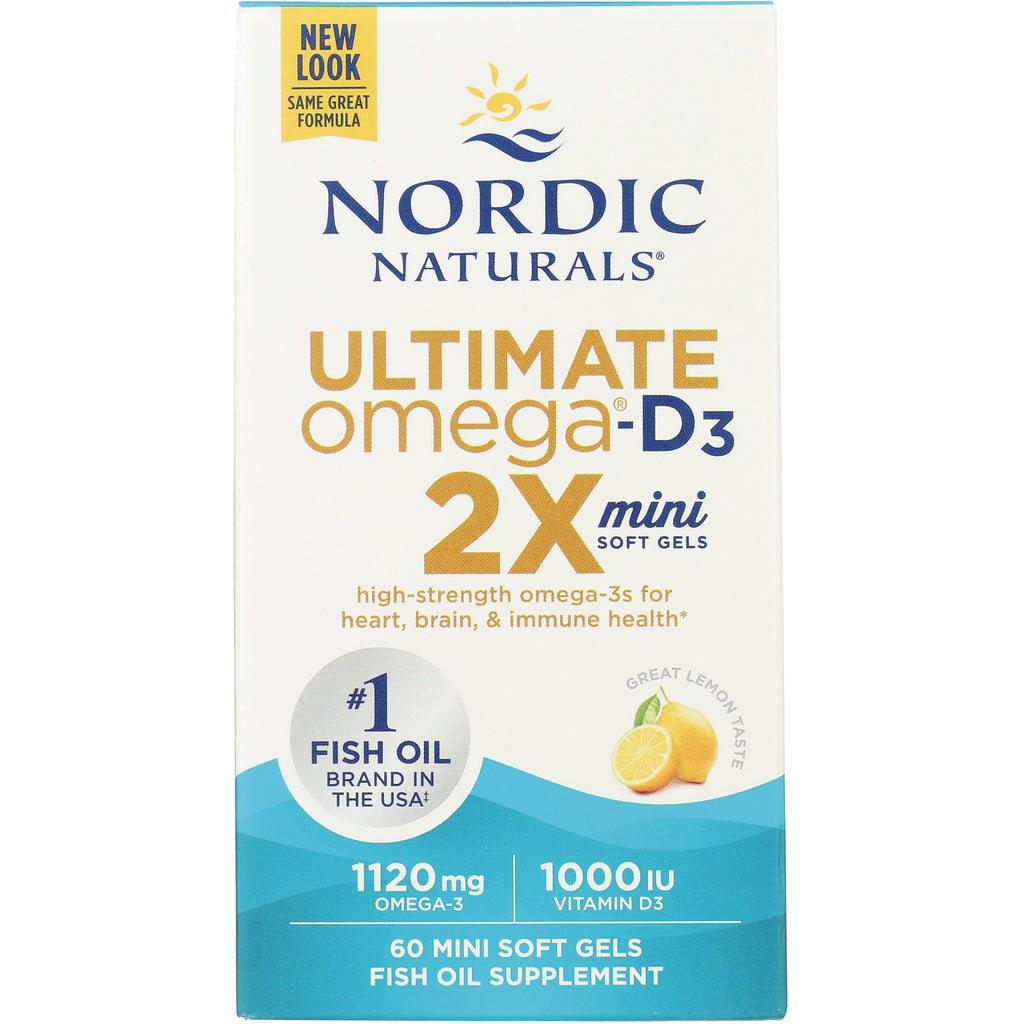 NRN086 | Nordic Naturals Ultimate Omega-D3 2X mini soft gels box, lemon, 1120 mg omega-3, 1000 IU vitamin D3, 60 mini soft gels - Thumbnail