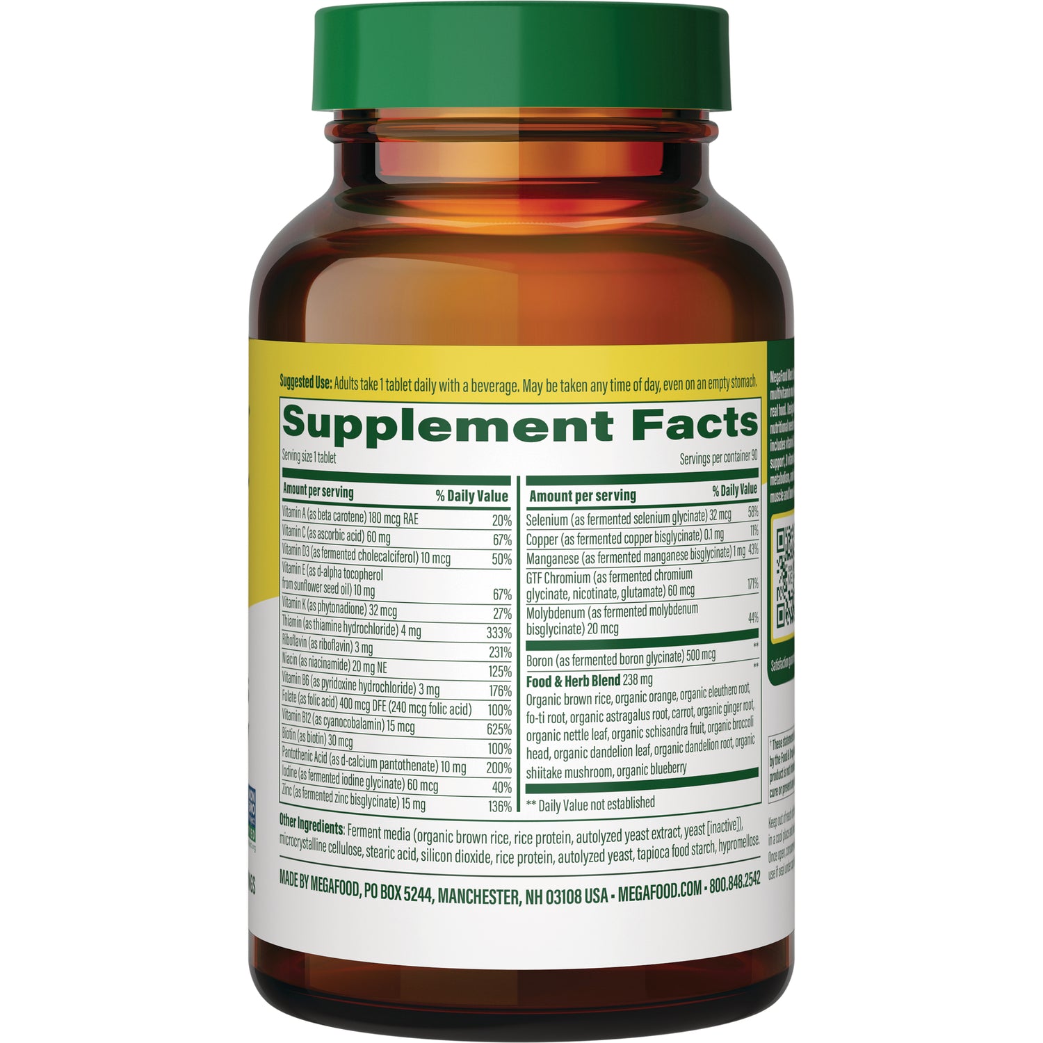MGF005 | back of amber supplement bottle showing Supplement Facts panel and ingredients label