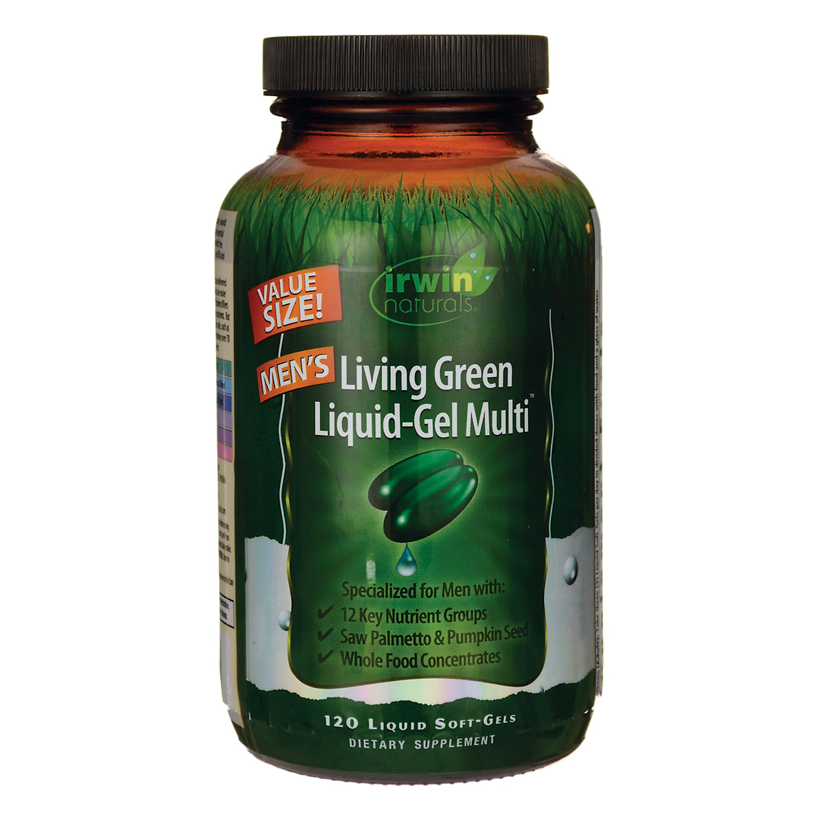 IR069 | Irwin Naturals Men's Living Green Liquid-Gel Multi bottle, 120 liquid soft-gels, green label