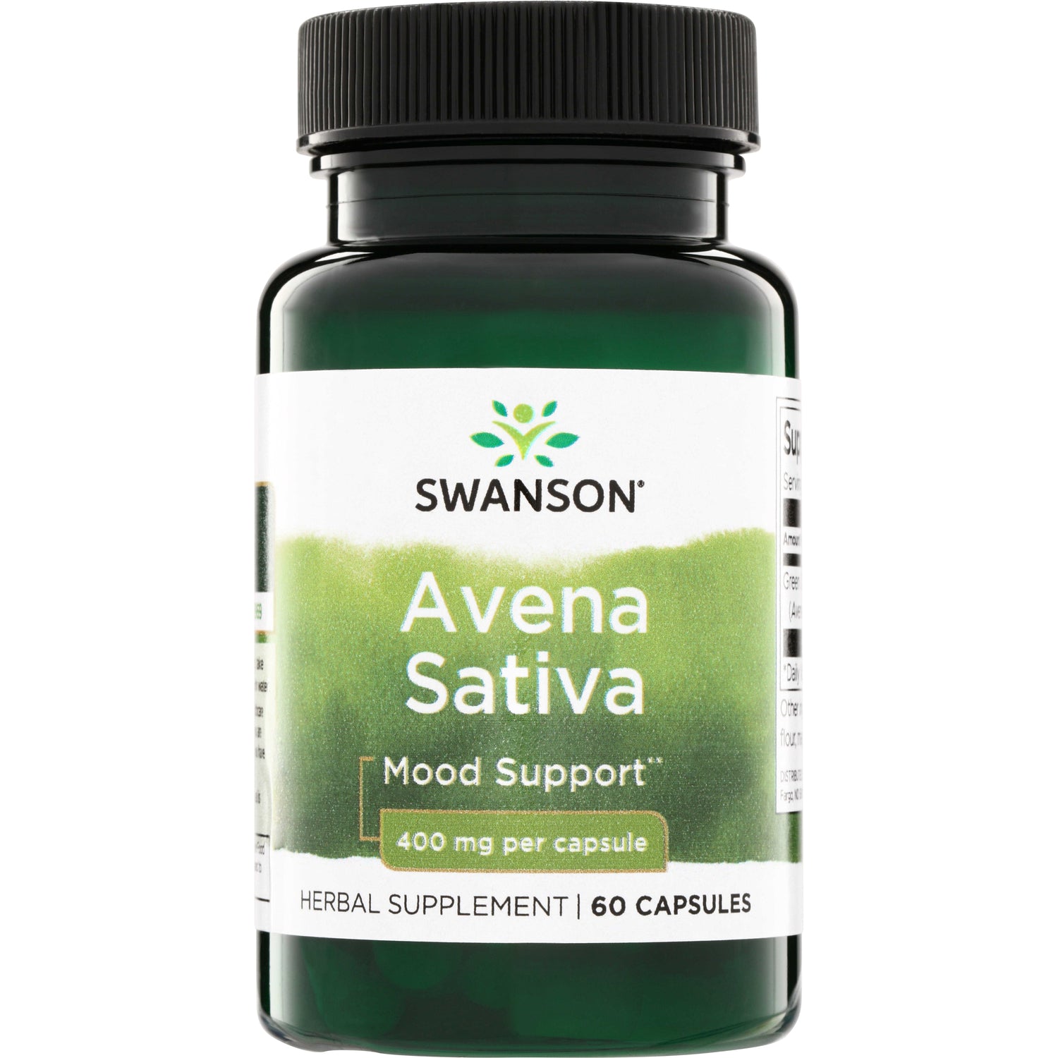 SW1301 | Swanson Avena Sativa supplement bottle, Mood Support, 400 mg per capsule, 60 capsules