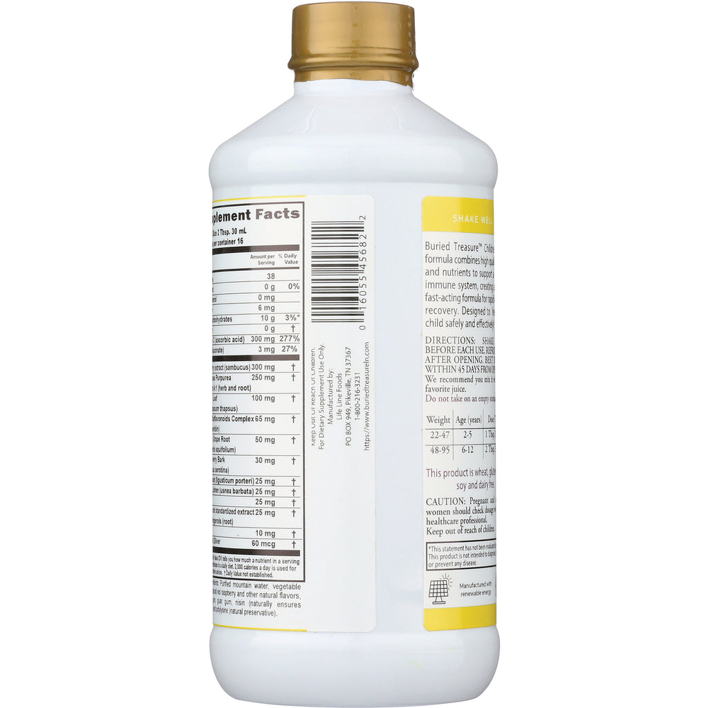 BTR016 | Back of white supplement bottle showing Supplement Facts panel, barcode, directions and gold cap - Thumbnail
