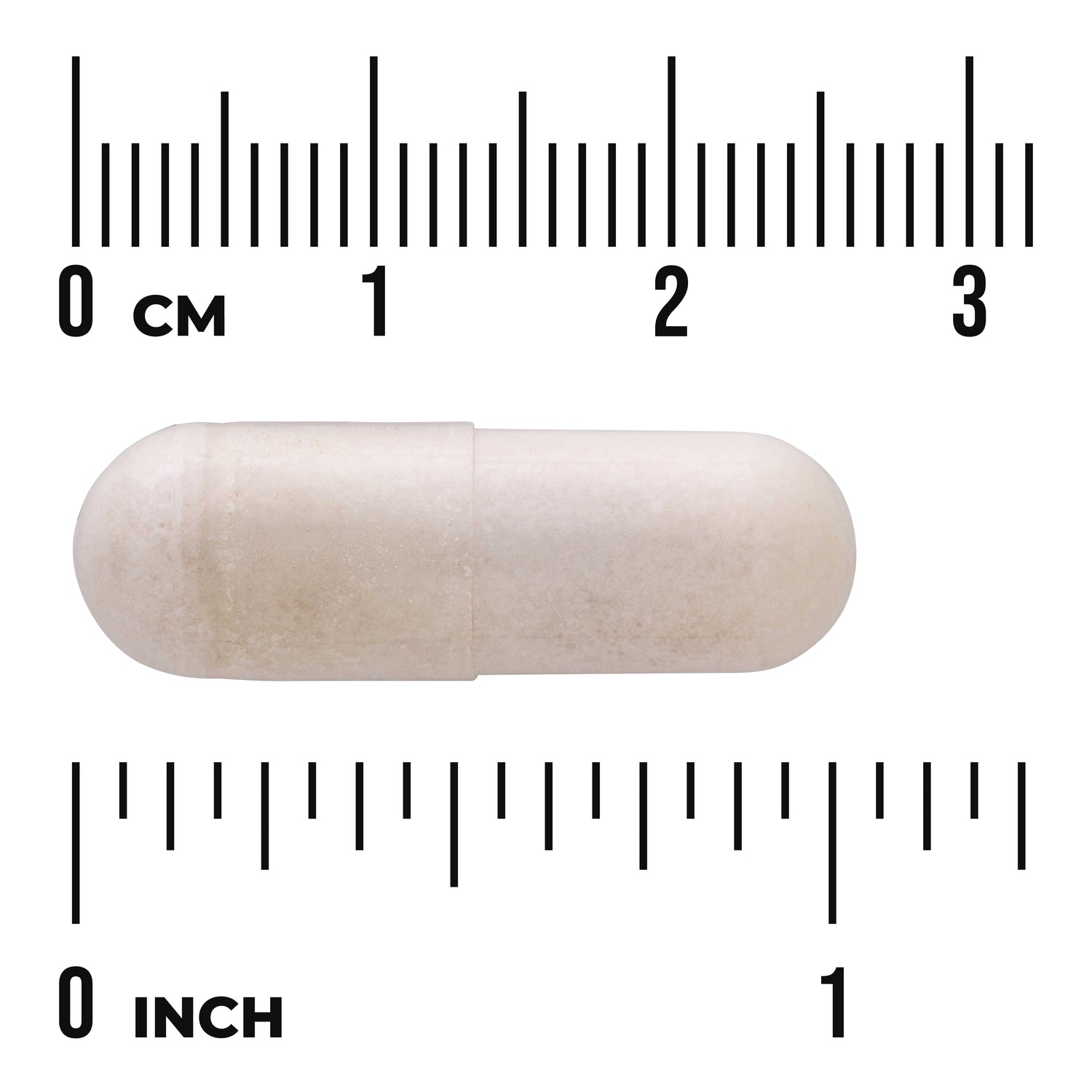 SW1251 | White capsule with size guide, rulers labeled 0 cm and 0 inch