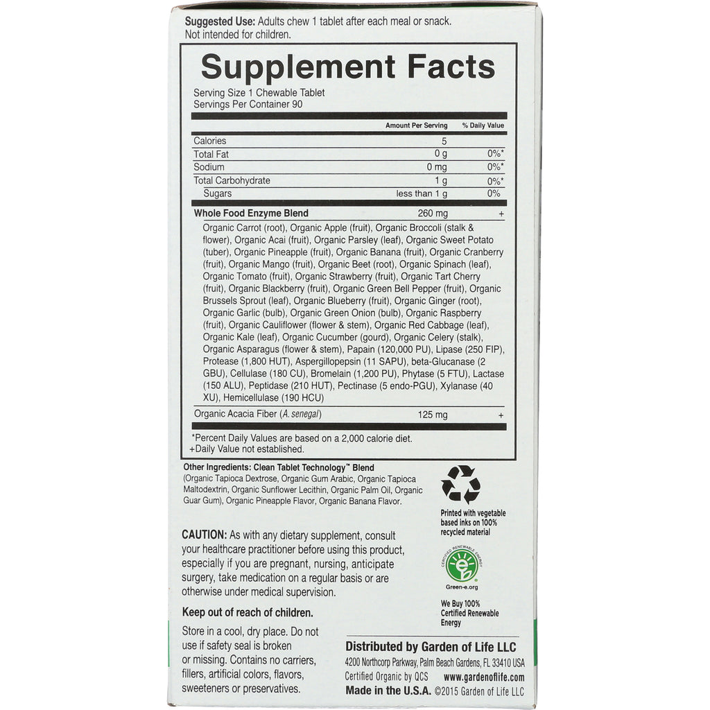 GLF206 | Supplement Facts panel and ingredient list on back of Garden of Life supplement box - Thumbnail