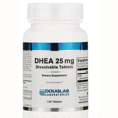 DGL044 | Front label of Douglas Laboratories DHEA 25 mg dissolvable tablets bottle, 120 tablets
