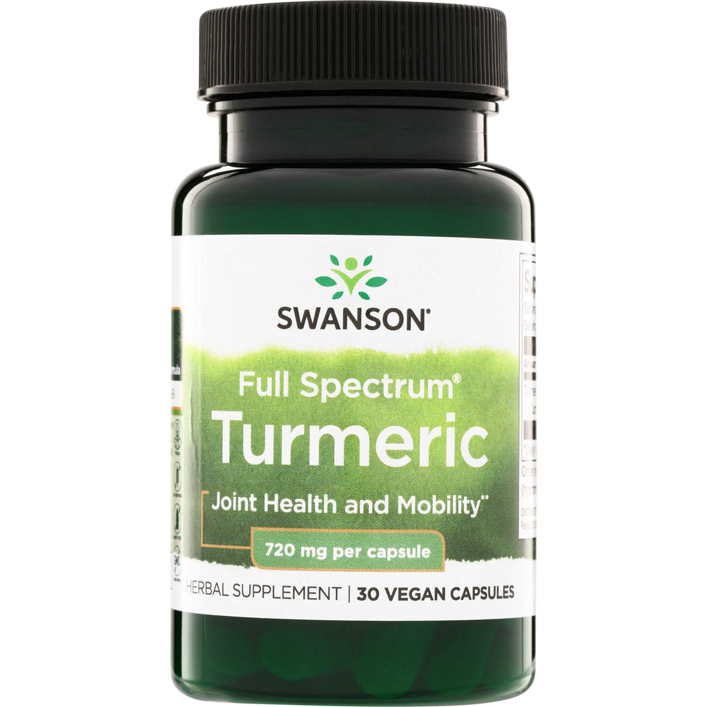 SW1240 | Swanson Full Spectrum Turmeric, 720 mg per capsule, 30 vegan capsules bottle front - Thumbnail
