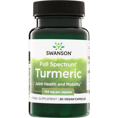 SW1240 | Swanson Full Spectrum Turmeric, 720 mg per capsule, 30 vegan capsules bottle front