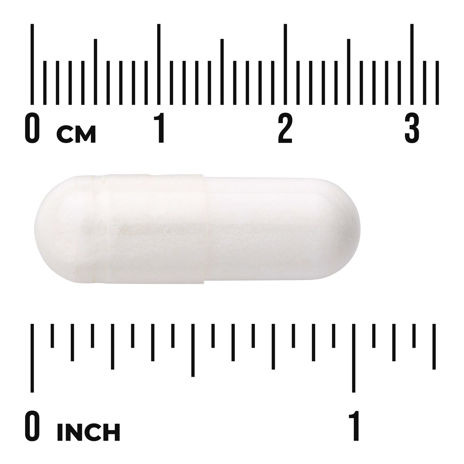 SW1743 | White capsule with size scale showing 03 cm and 01 inch