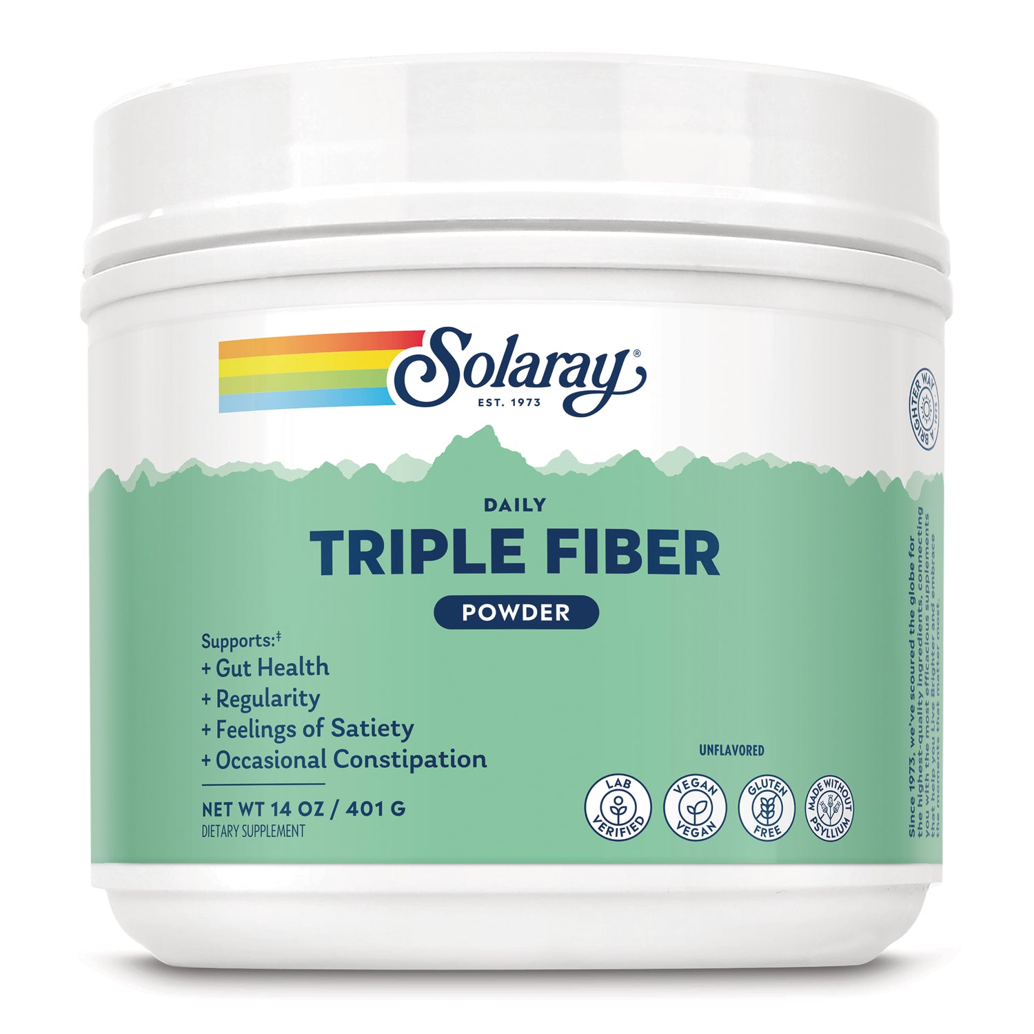 SLR543 | Solaray Daily Triple Fiber Powder, Unflavored, 14 oz (401 g) dietary supplement