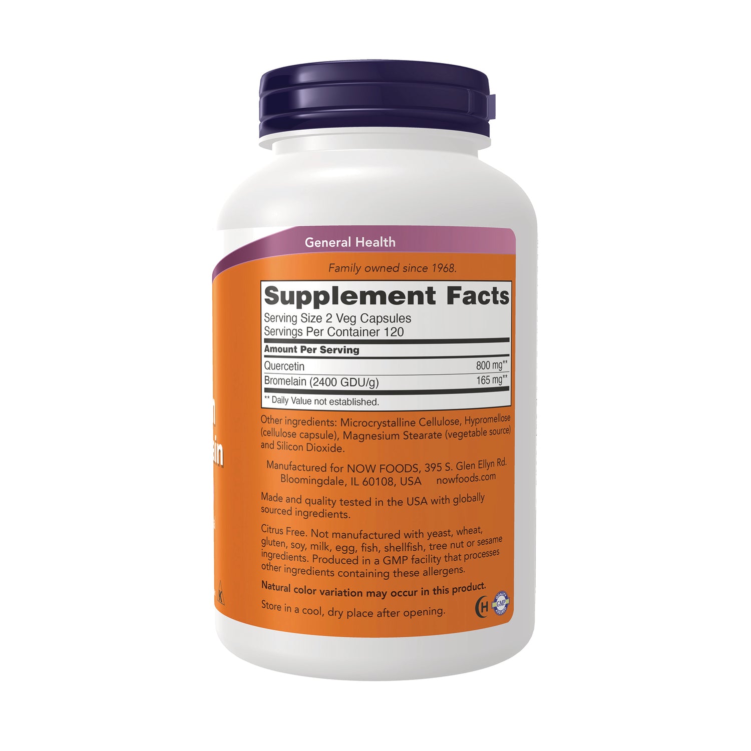 NWF907 | back label showing Supplement Facts panel, serving size, amounts per serving and ingredient list on orange bottle