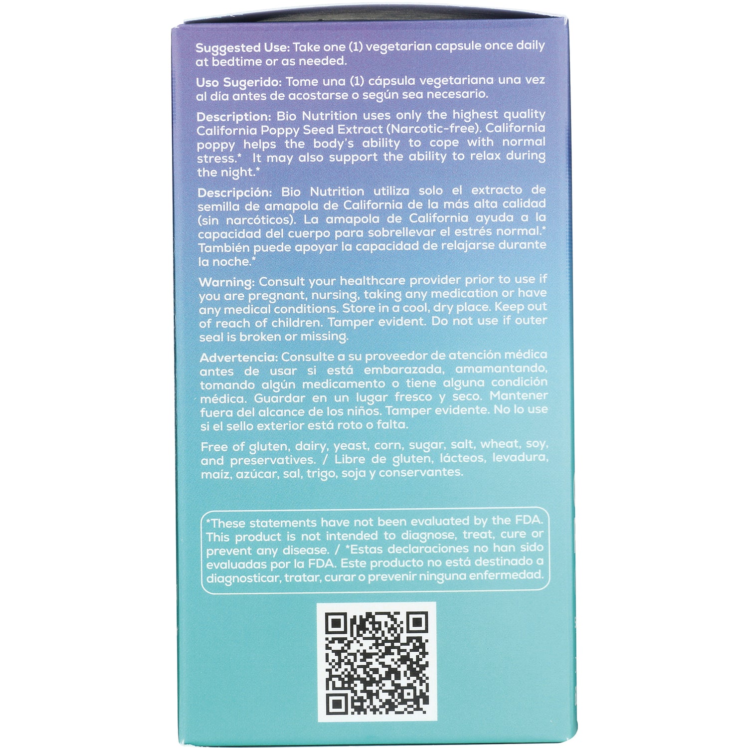 BNN024 | Back label with suggested use, warnings, and QR code