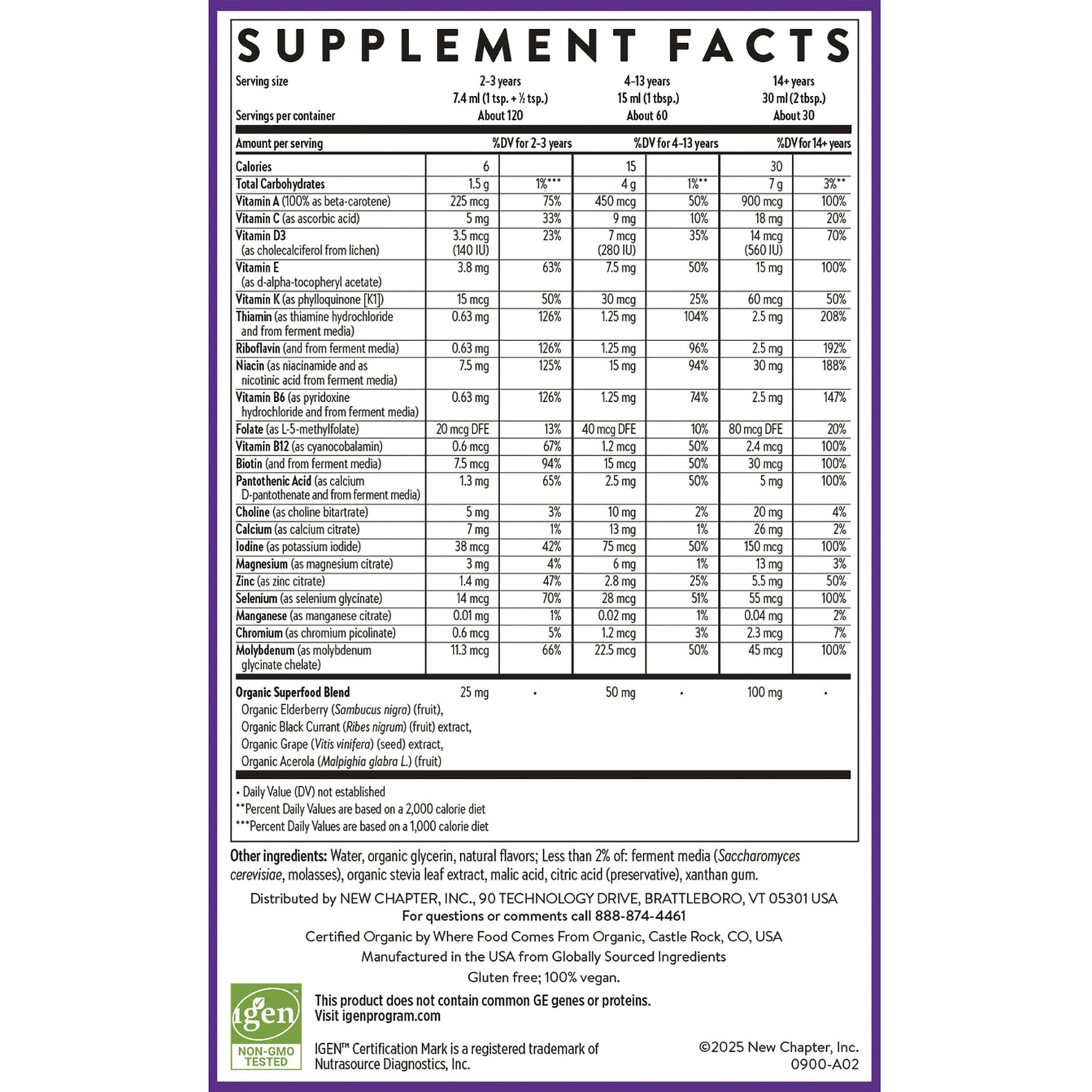 NWC393 | supplement facts and ingredients panel showing serving sizes and nutrient amounts