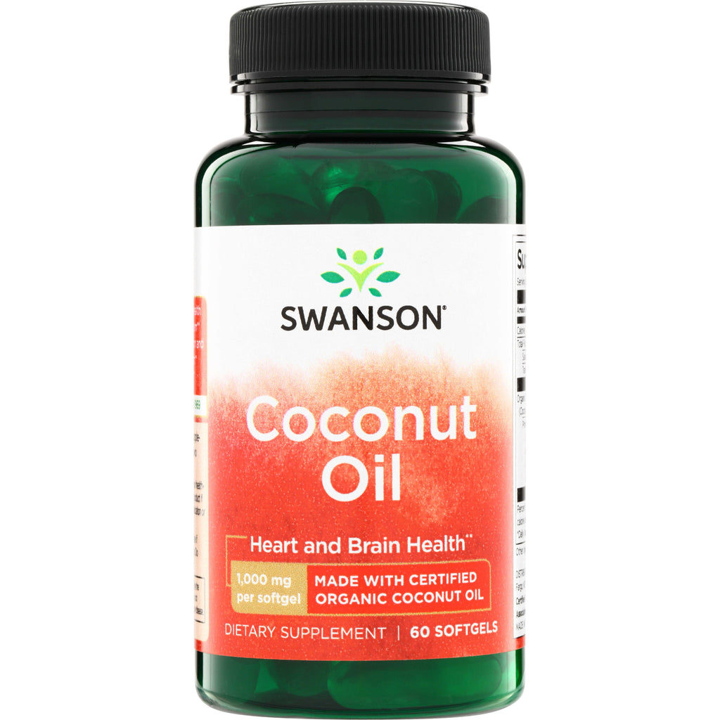SWE045 | Swanson Coconut Oil softgels, 1,000 mg per softgel, made with certified organic coconut oil, 60 softgels - Thumbnail