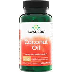 SWE045 | Swanson Coconut Oil softgels, 1,000 mg per softgel, made with certified organic coconut oil, 60 softgels