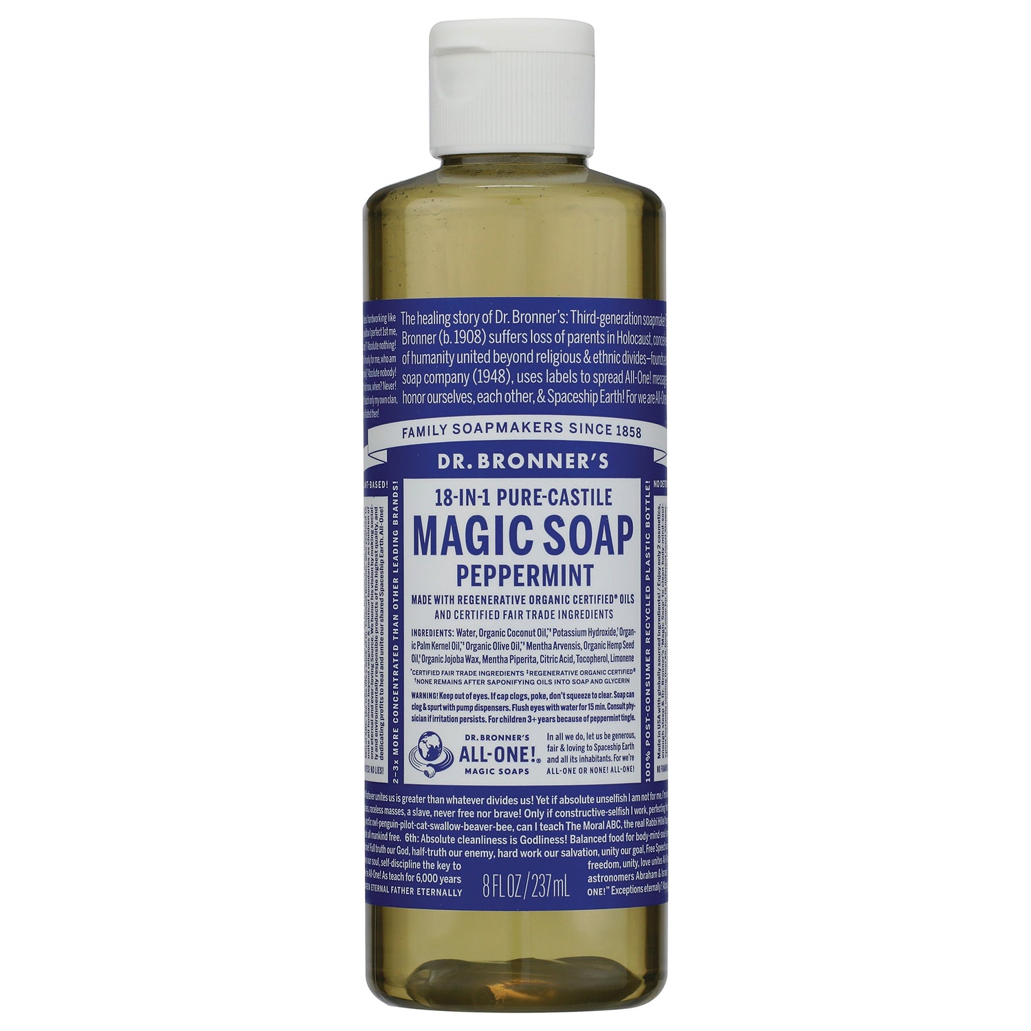 DRB009 | Dr. Bronner's 8 fl oz MAGIC SOAP Peppermint bottle front label