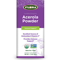 FL094 | Flora Acerola Powder front packaging labeled Immune Support, USDA Organic and Non-GMO seals