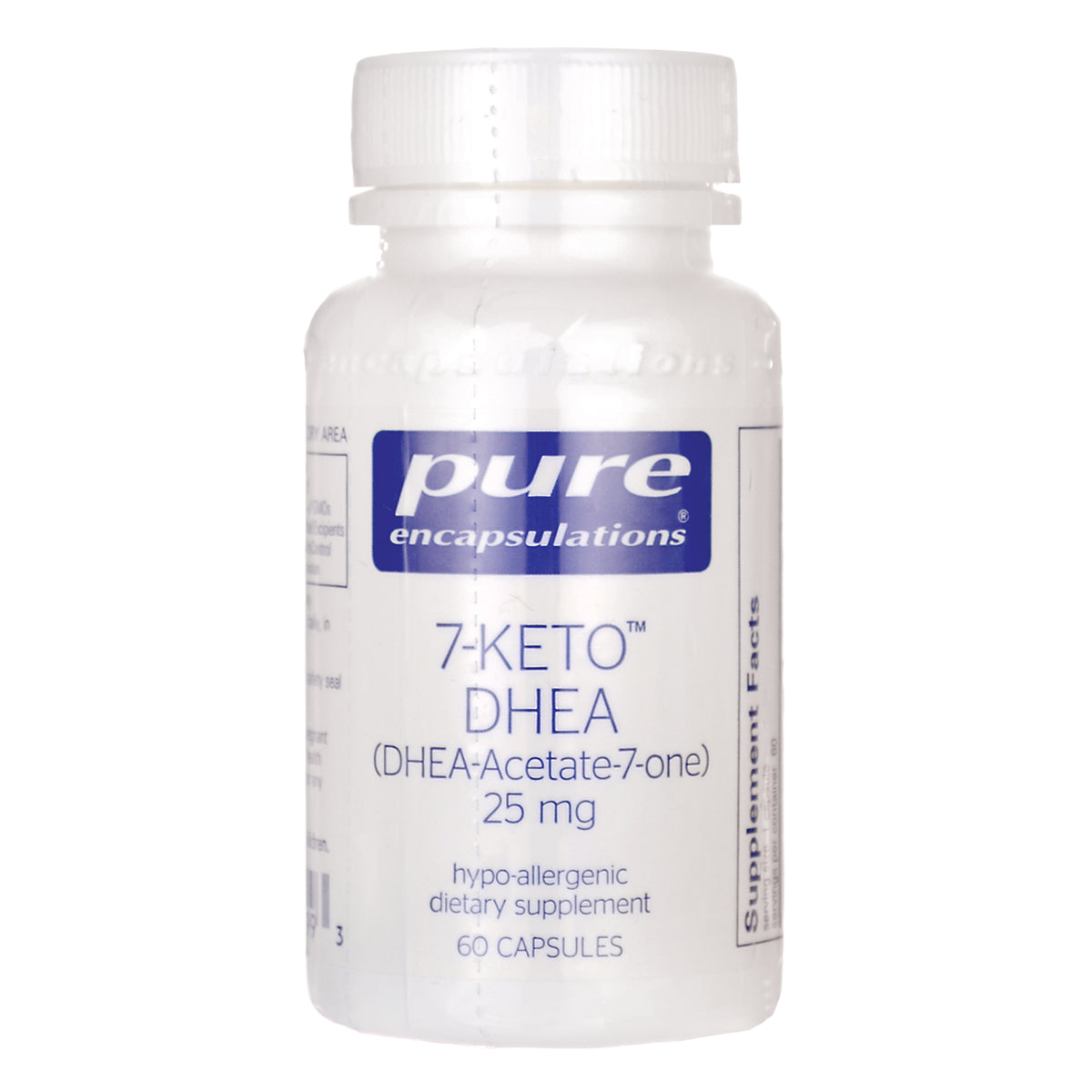 PRN073 | white supplement bottle labeled pure encapsulations 7-KETO DHEA 25 mg 60 capsules