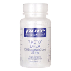 PRN073 | white supplement bottle labeled pure encapsulations 7-KETO DHEA 25 mg 60 capsules