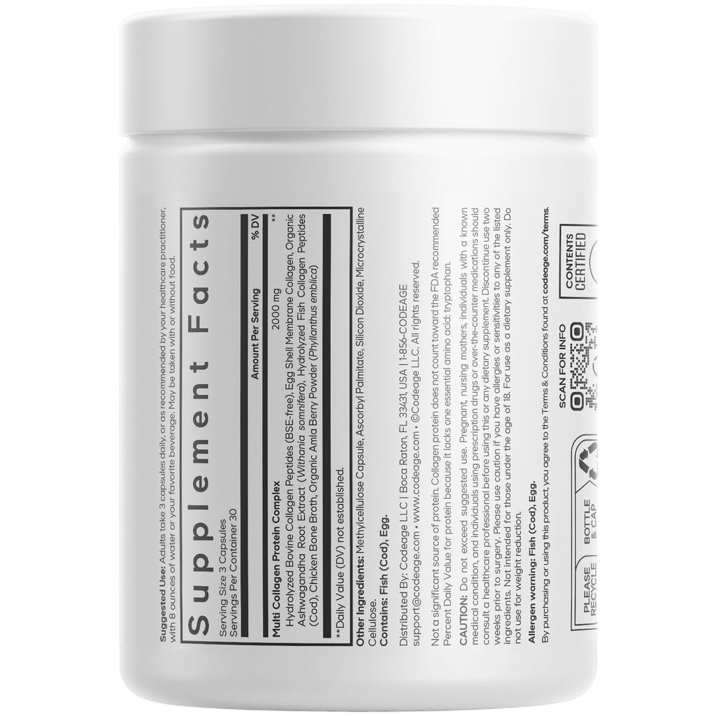 CDG026 | back of white supplement jar showing Supplement Facts panel, ingredient list and recycling icons - Thumbnail