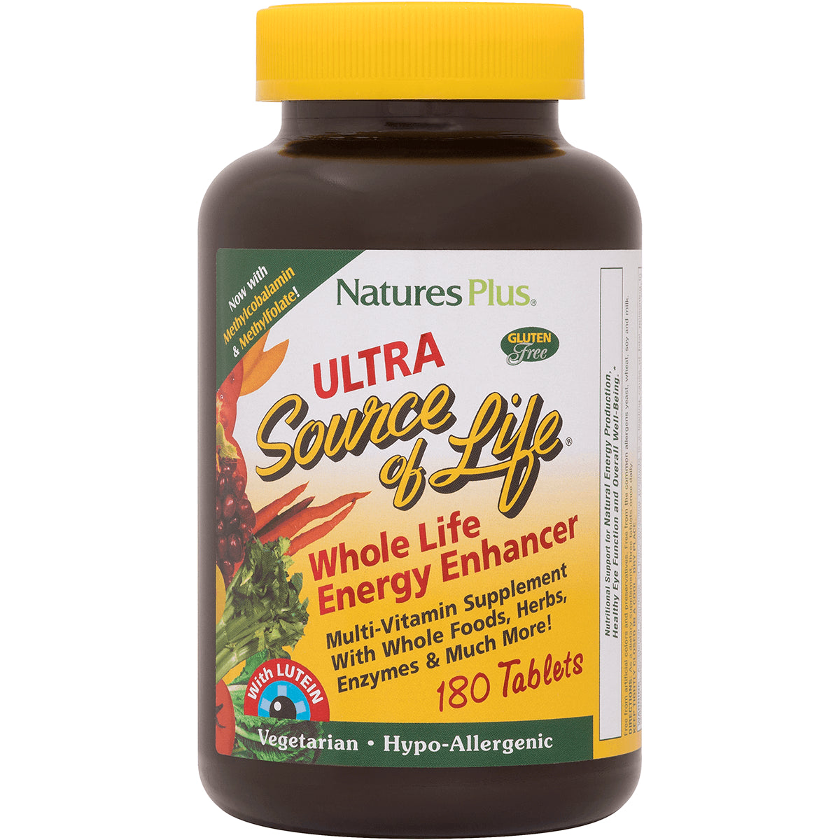 NTP105 | Natures Plus Ultra Source of Life Whole Life Energy Enhancer bottle, 180 tablets, vegetarian hypo-allergenic