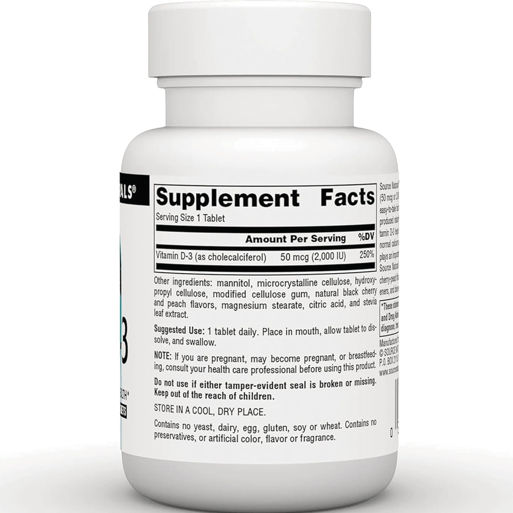 SN655 | Back label with Supplement Facts: Vitamin D-3 (as cholecalciferol) 50 mcg (2,000 IU), 250% DV - Thumbnail
