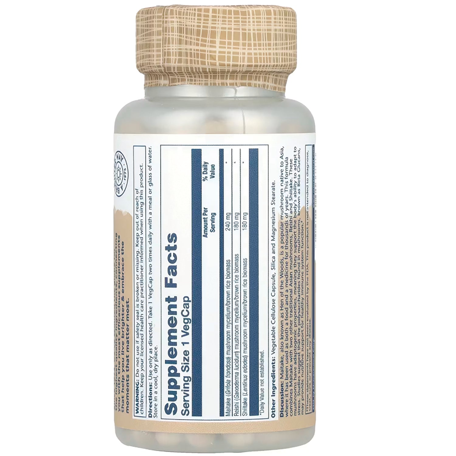 SLR376 | Back label showing Supplement Facts panel, serving size 1 VegCap, and other ingredients