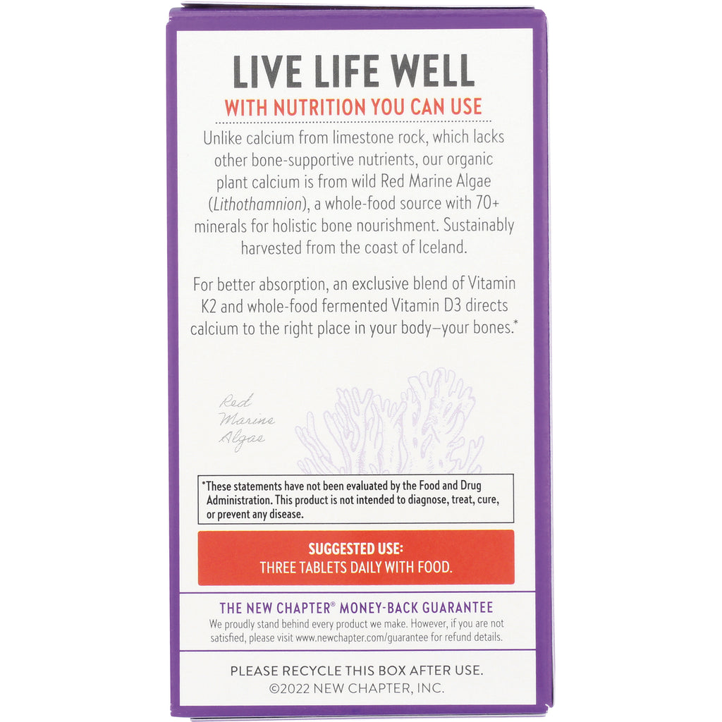 NWC046 | Back of purple New Chapter supplement box with nutrition blurb and suggested use three tablets daily - Thumbnail