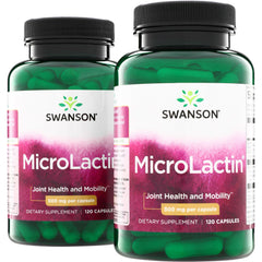 SWU219 | Swanson MicroLactin two bottles front, Joint Health and Mobility, 500 mg per capsule, 120 capsules