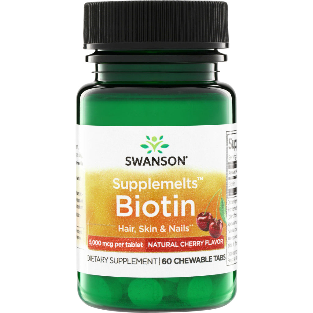 SW1546 | Swanson Supplemelts Biotin 5,000 mcg per tablet, Natural Cherry Flavor, 60 chewable tabs - Thumbnail