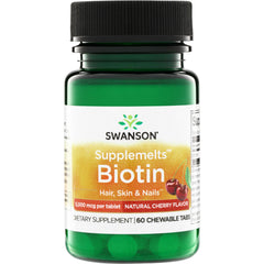 SW1546 | Swanson Supplemelts Biotin 5,000 mcg per tablet, Natural Cherry Flavor, 60 chewable tabs