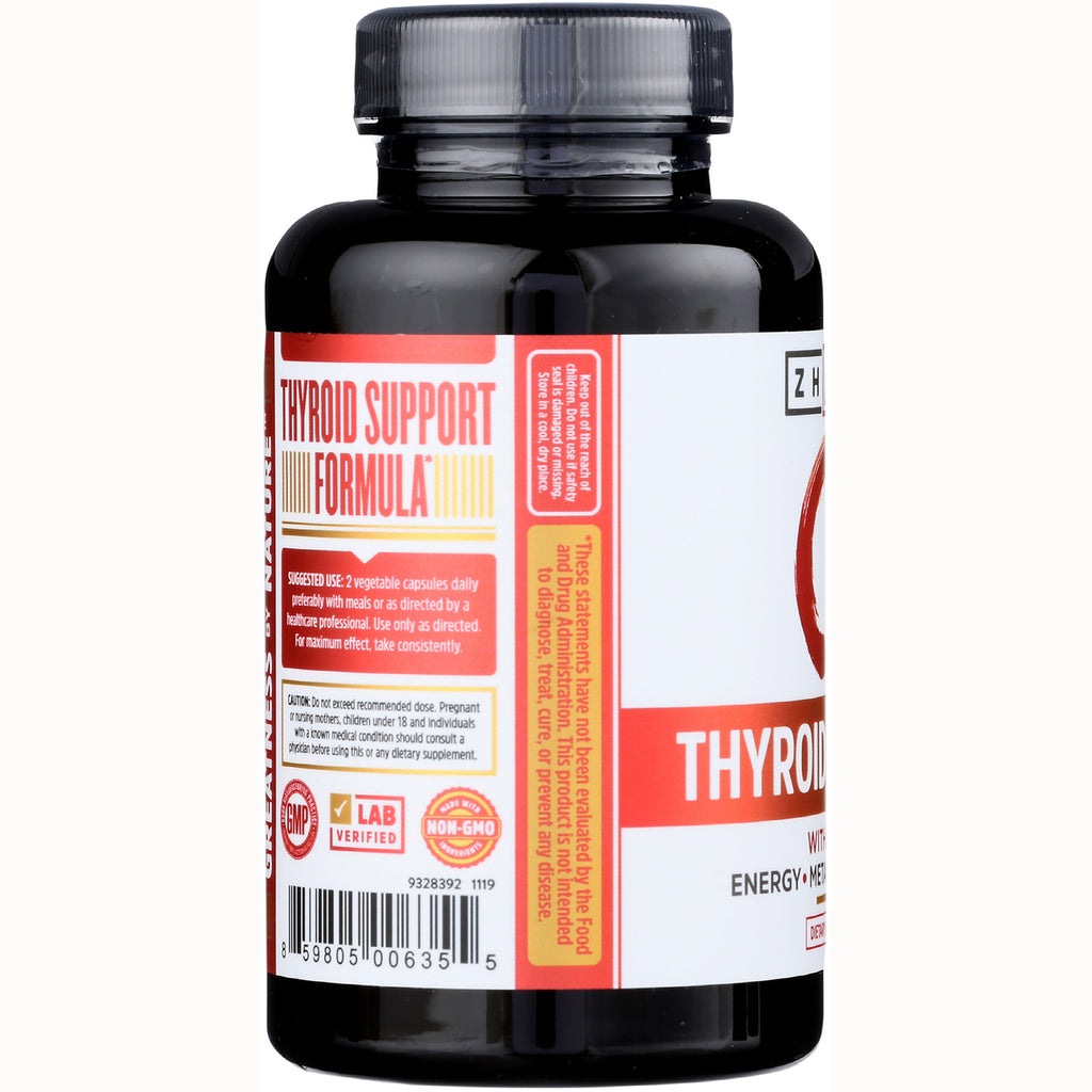 ZOU009 | Side label of thyroid support supplement bottle showing Thyroid Support Formula panel, usage, warnings, and barcode - Thumbnail