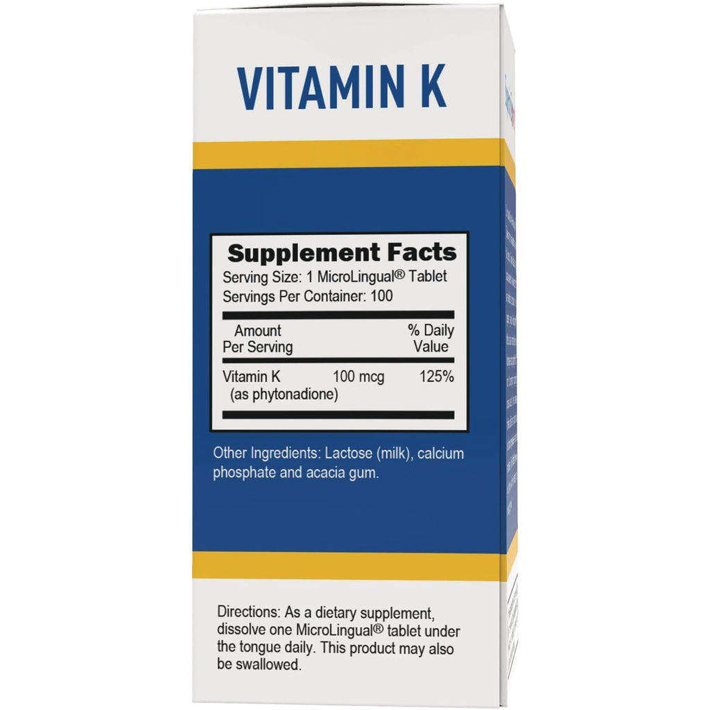 SUS019 | Vitamin K box back with Supplement Facts panel and directions - Thumbnail