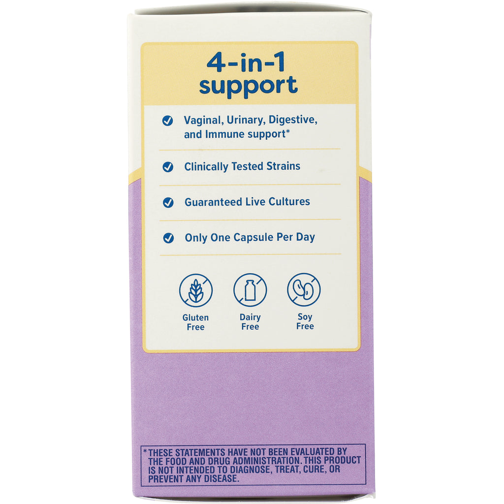 RNL234 | Box panel titled 4-in-1 support listing benefits, clinically tested strains, guaranteed live cultures, one capsule per day, gluten/dairy/soy free - Thumbnail