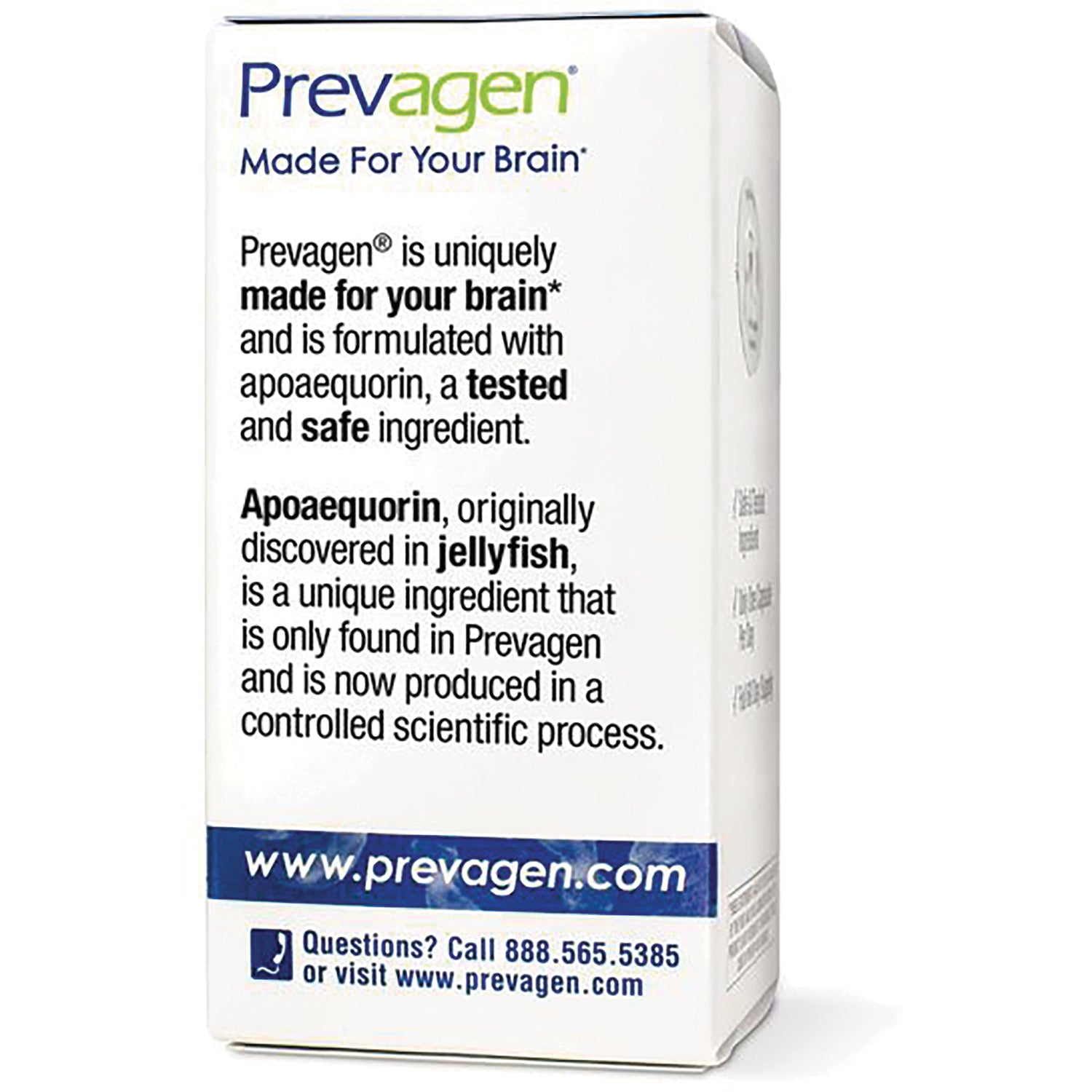 QB006 | back of Prevagen box showing ingredient info about apoaequorin and website www.prevagen.com