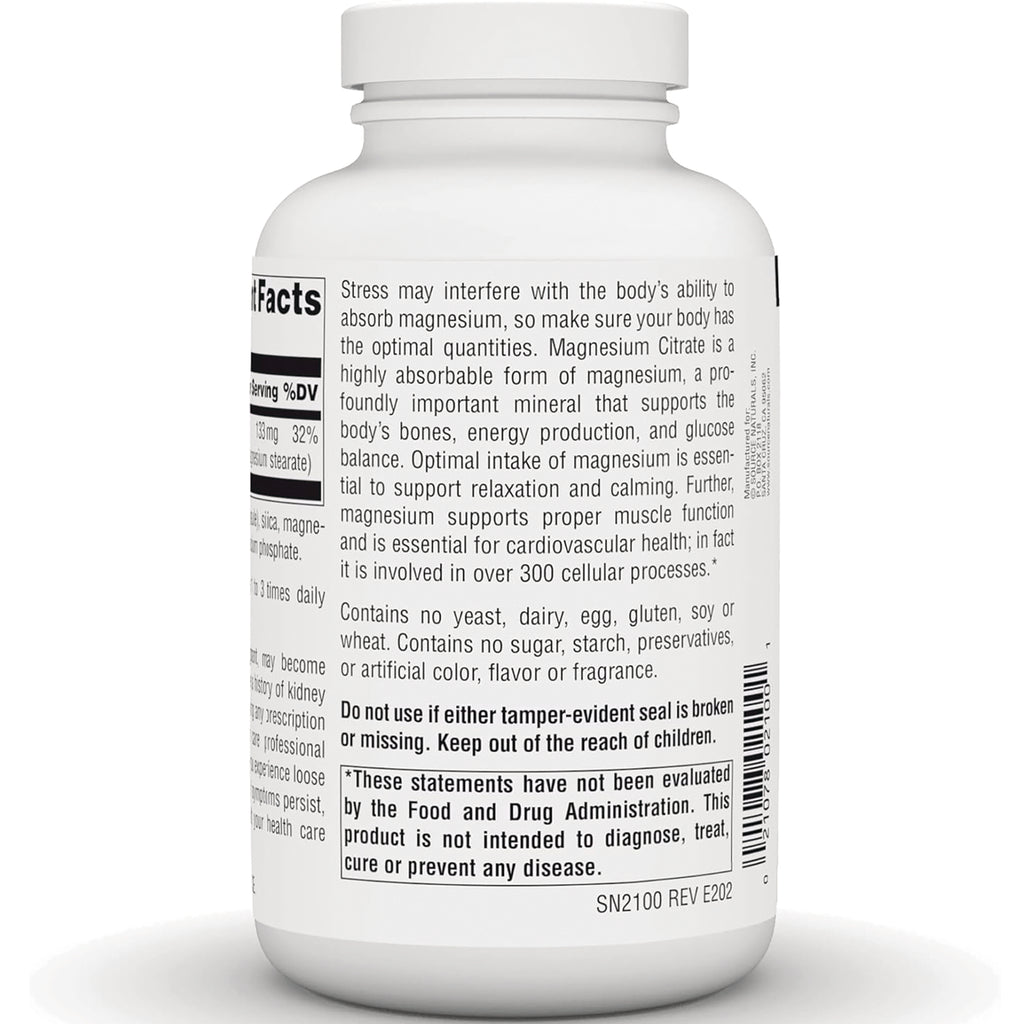 SN536 | Back label with Supplement Facts, magnesium information, and tamper-evident seal warning - Thumbnail