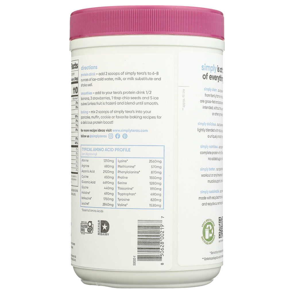 TER004 | Back label showing directions and Typical Amino Acid Profile chart on protein powder container - Thumbnail