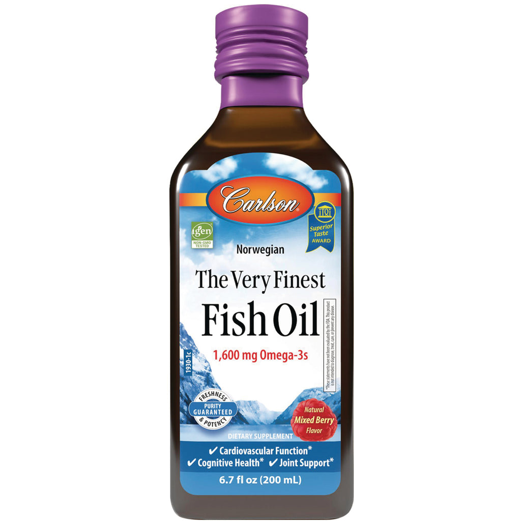 CSN304 | Carlson The Very Finest Fish Oil 1,600 mg Omega-3s mixed berry flavor 6.7 fl oz front label - Thumbnail