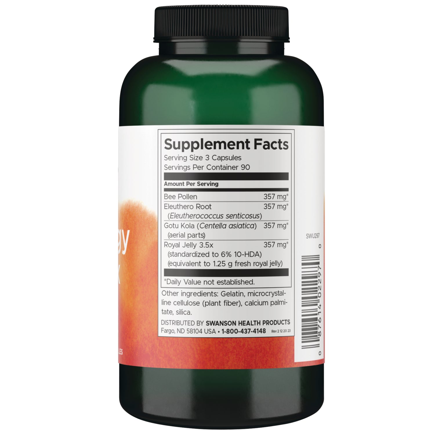 SWU297 | Back label with Supplement Facts panel, ingredients, and barcode