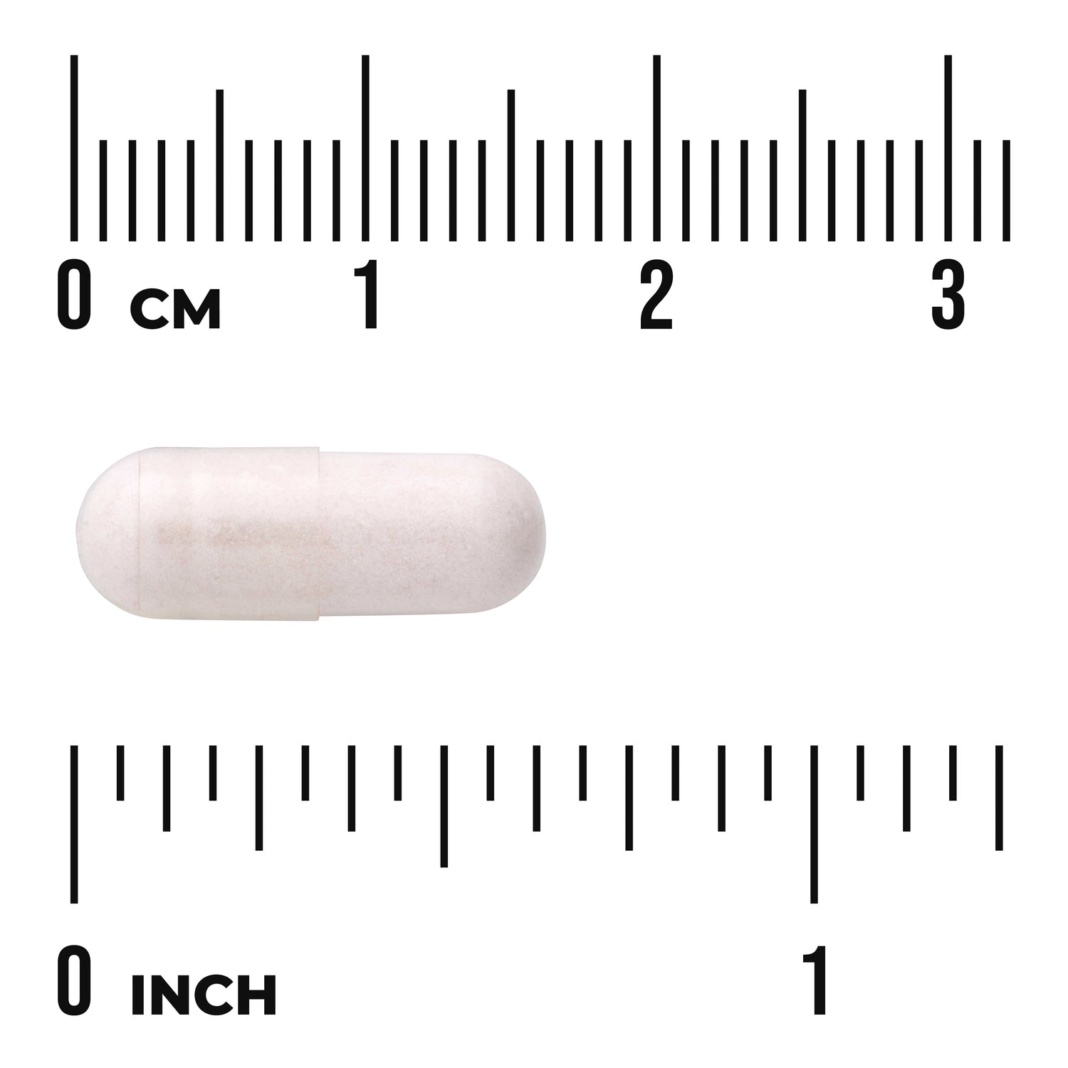 SW031 | White capsule with size reference rulers in centimeters and inches